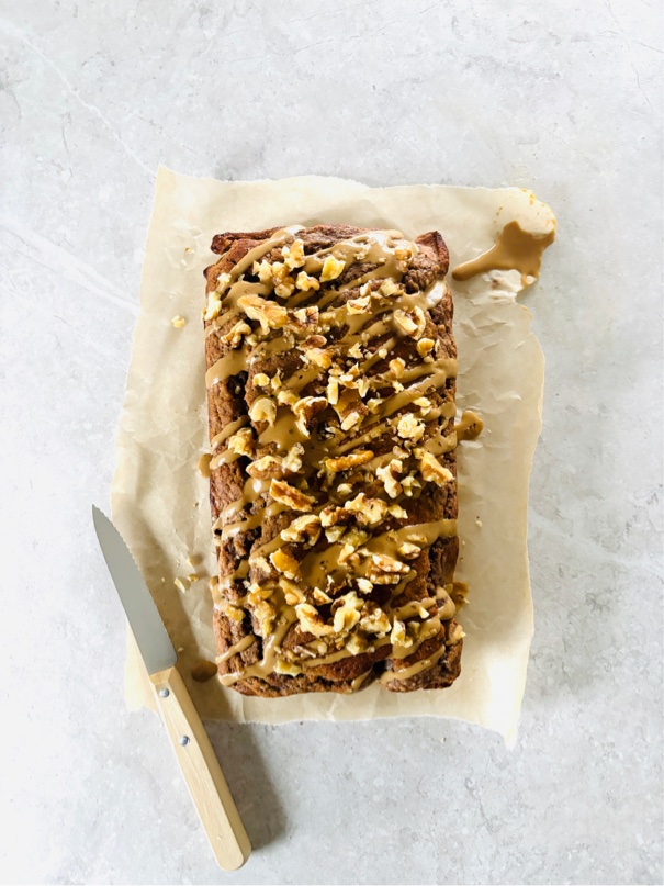 healthy gluten free coffee, walnut and tahini banana bread