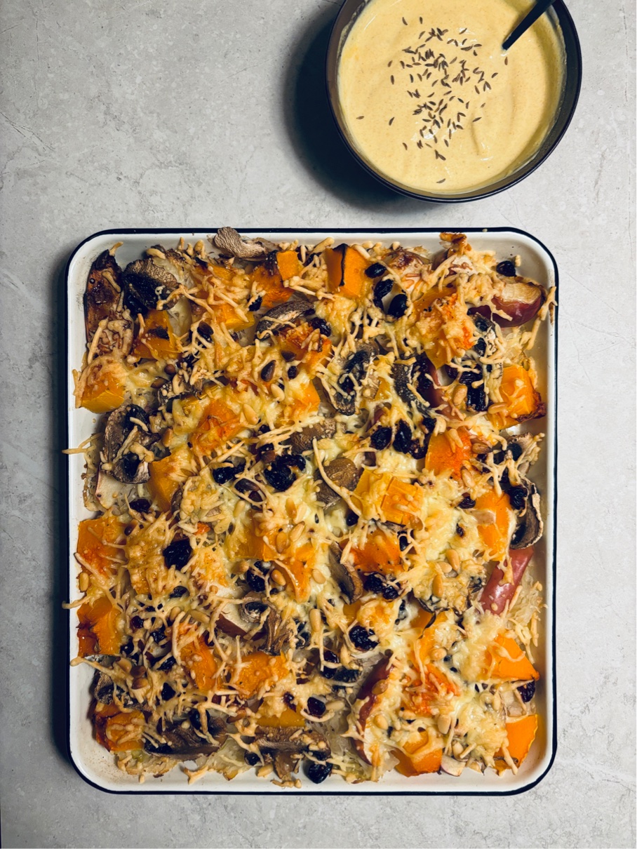 pumpkin sauerkraut traybake