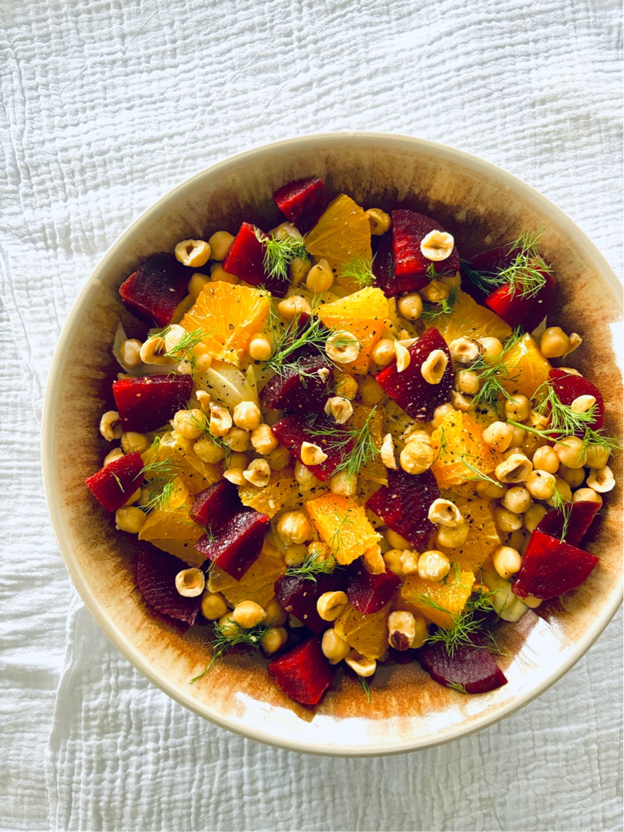 Fennel, orange + red beets salad