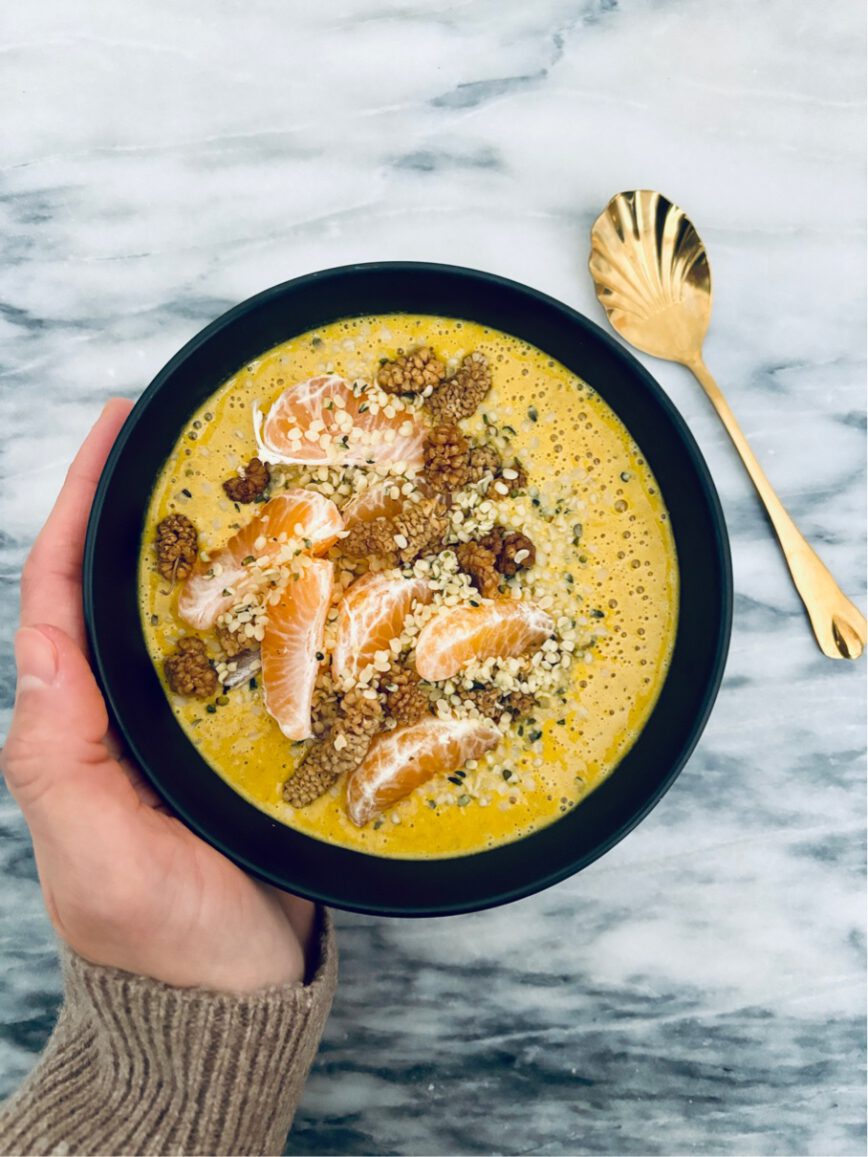 warm turmeric banana buckwheat smoothie bowl