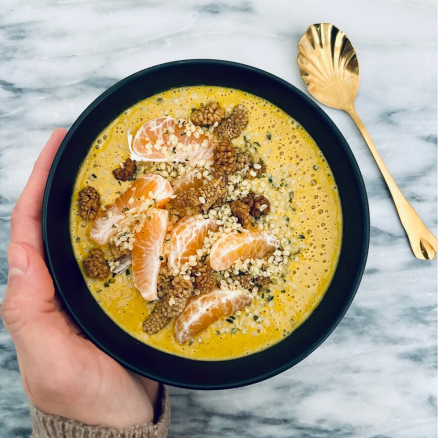 warm turmeric banana buckwheat smoothie bowl