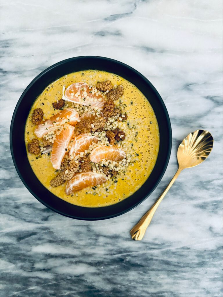 warm turmeric banana buckwheat smoothie bowl