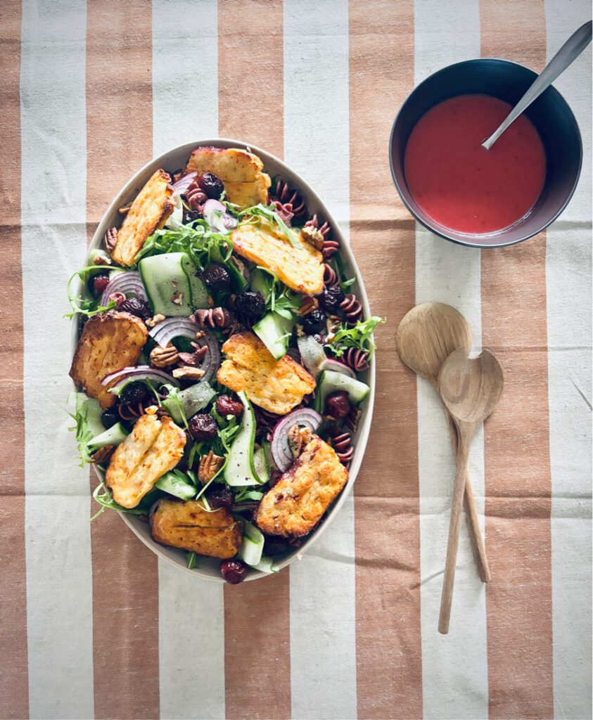 cherry + halloumi salad