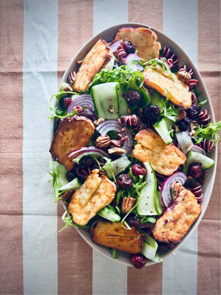 cherry + halloumi salad