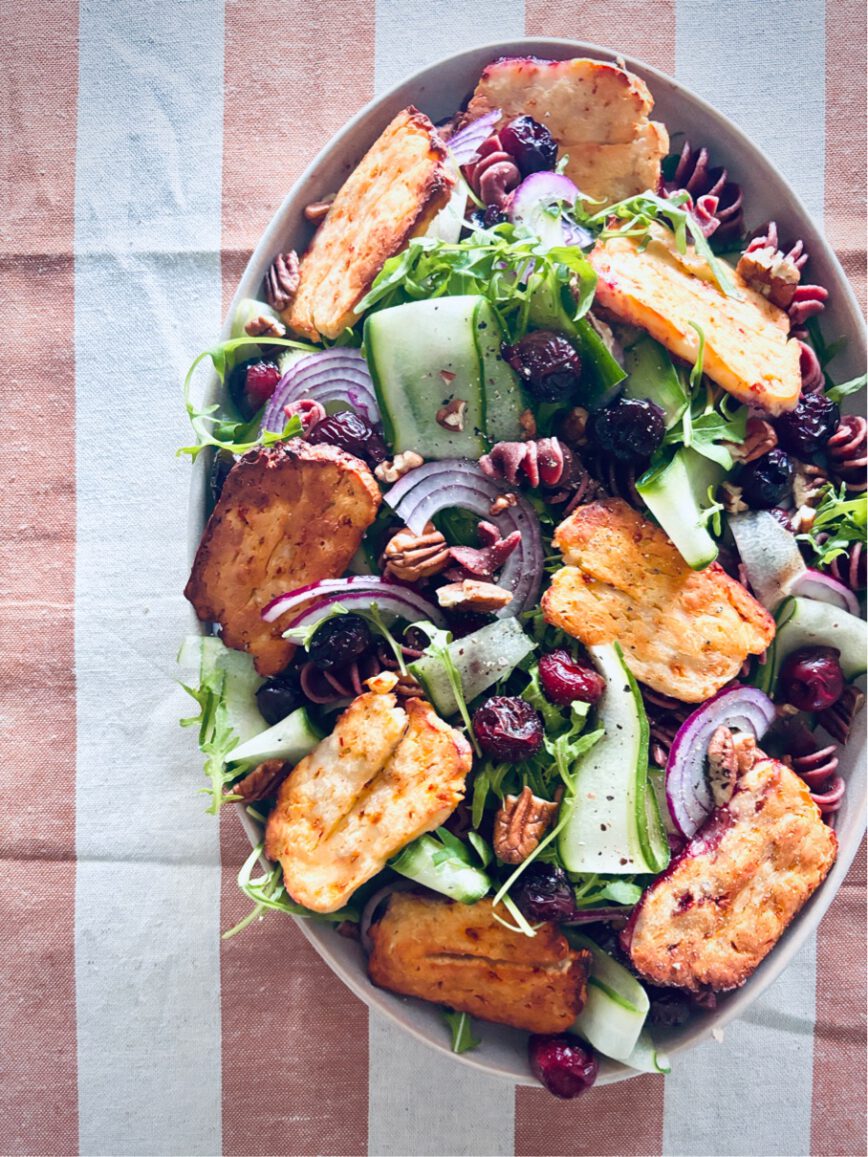 cherry + halloumi salad