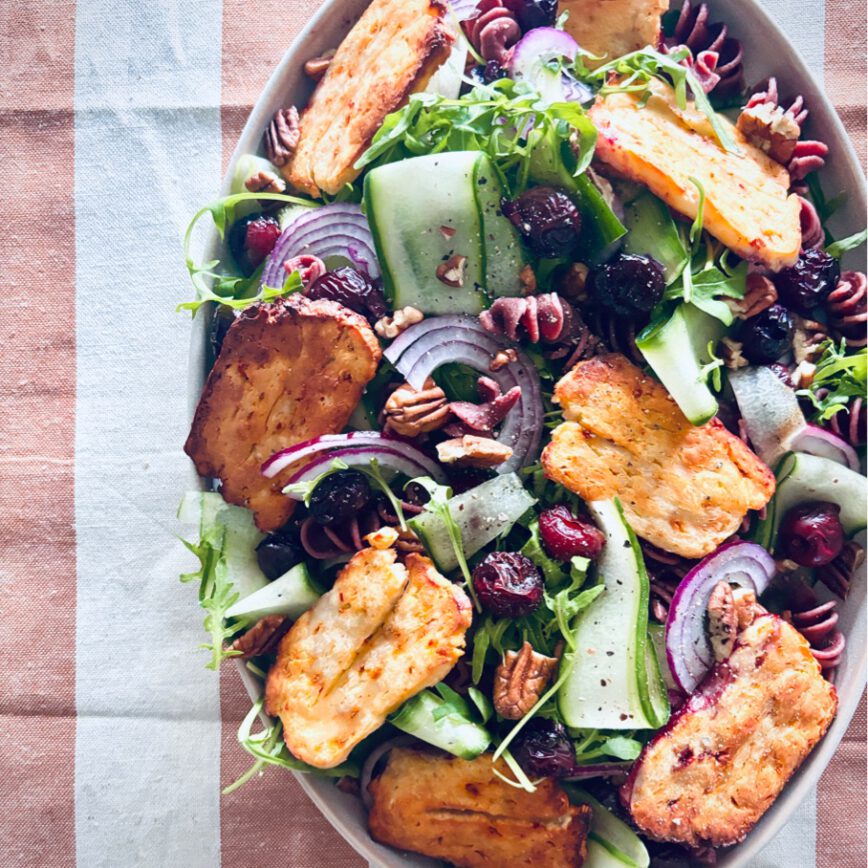 cherry + halloumi salad