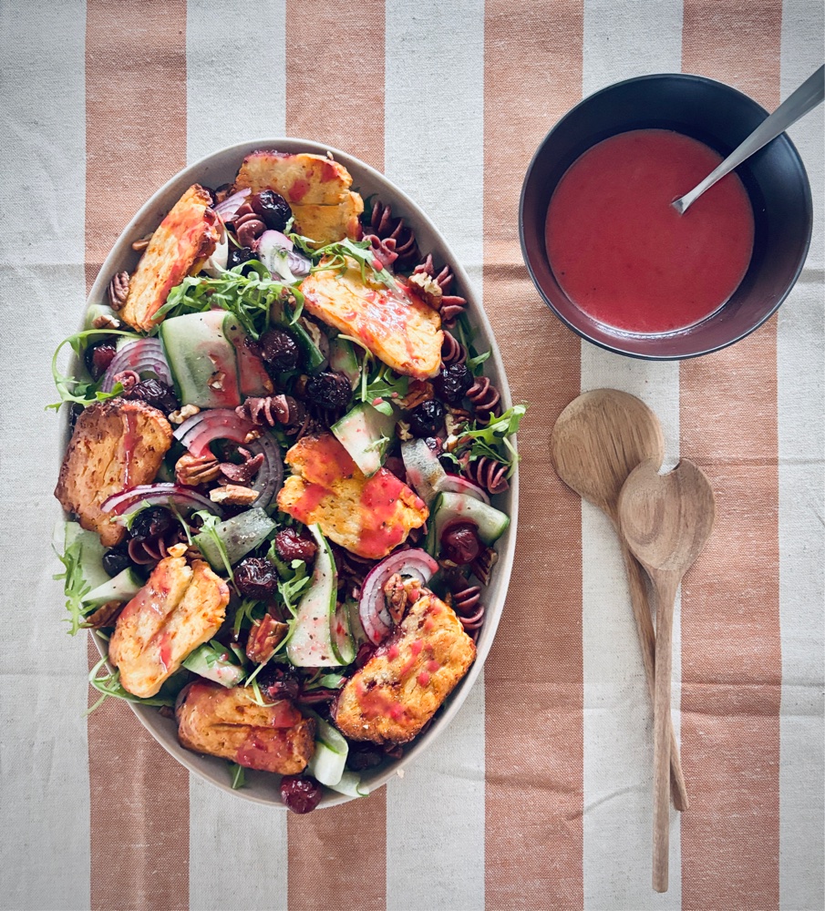 cherry + halloumi salad