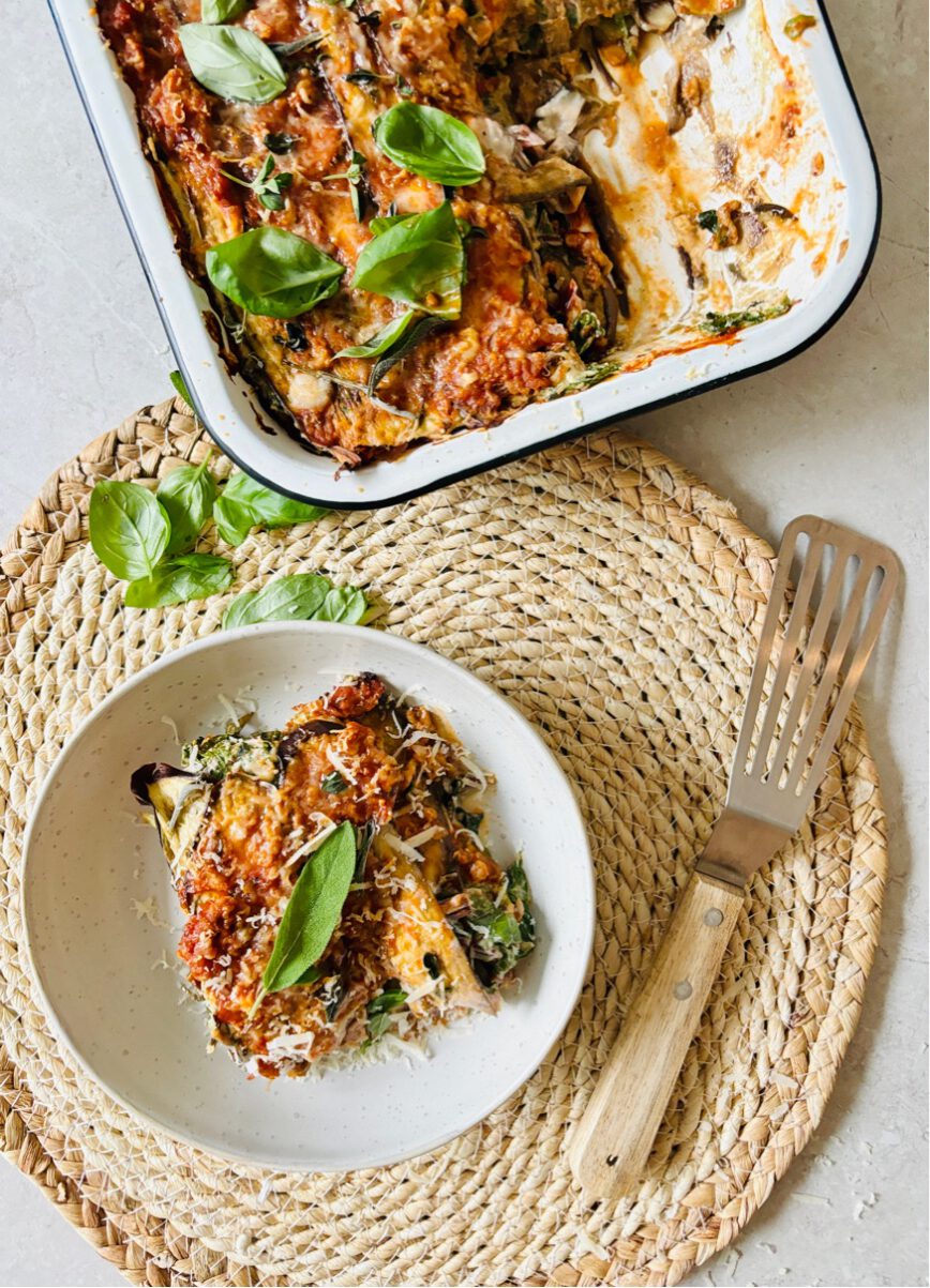 aubergine swiss chard lasagne low carb