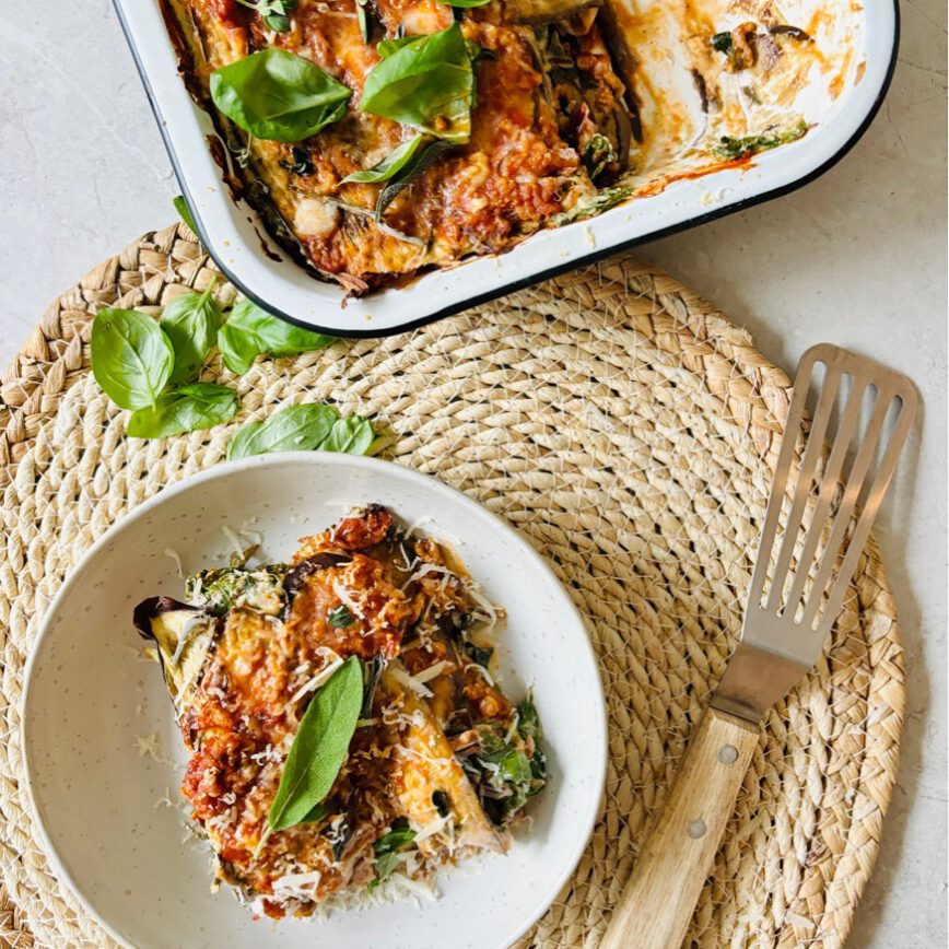 aubergine swiss chard lasagne low carb