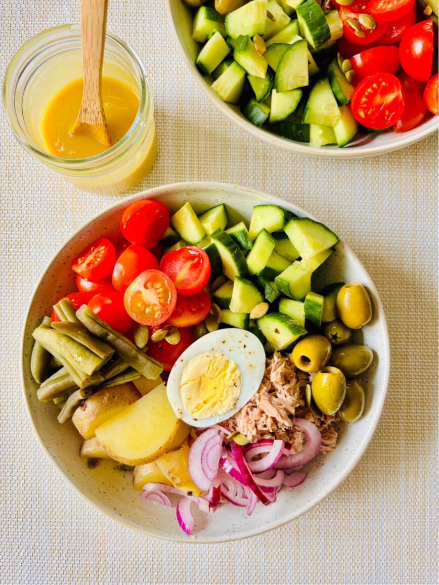 nicoise salad bowl oil free dressing