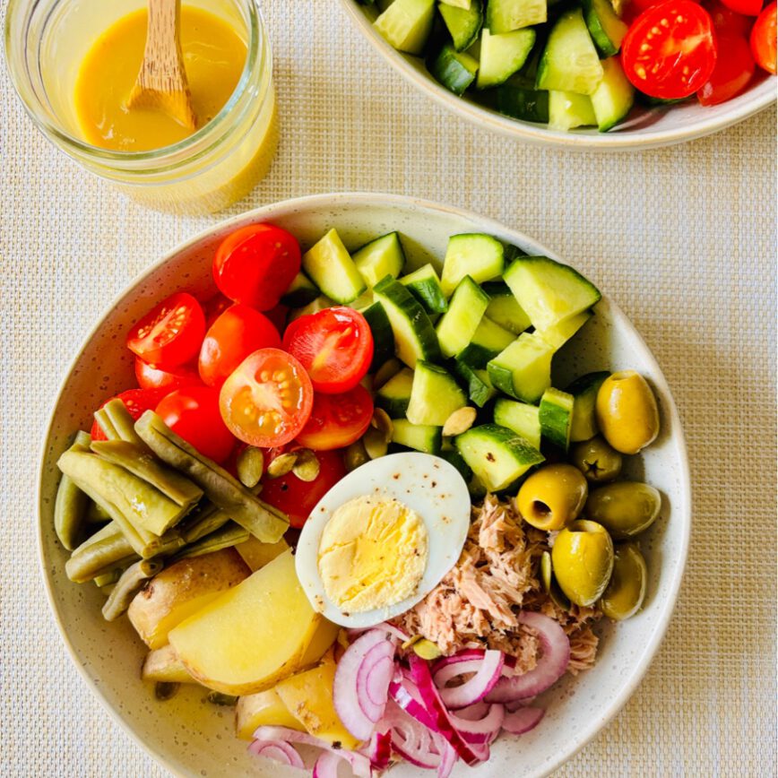 nicoise salad bowl oil free dressing